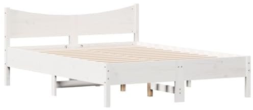 vidaXL Massivholzbett, Bett Doppelbett für Schlafzimmer, Bettrahmen mit Lattenrost Kopfteil, Schlafzimmermöbel Holzbett, 140x190 cm Weiß Kiefer
