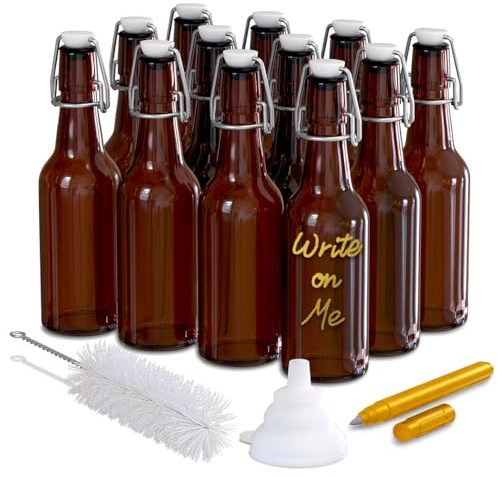 Nevlers 8.5 Oz Amber Swing Top Glass Bottles with Airtight Lid 12 Pack