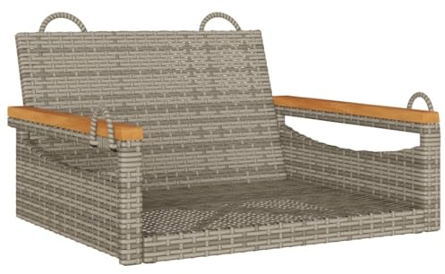 vidaXL Hängesessel, Hängebank mit Befestigungsringen, Hängeschaukel für Außenbereich, Schaukelbank Gartenschaukel, Modern, Grau Poly Rattan