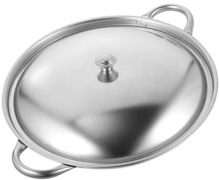 WATIIFUFU Wok in Acciaio Resistente Con Doppi Manici Pentola Da Cucina Portatile in Padella Per Uso Domestico Con Fondo Piatto Per Distribuzione Uniforme Del Calore