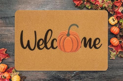 CaySep Hello-Pumpkin Welcome-Doormats - Non-Slip Coir Entrance-Mat Fall-Harvest-Festival Front-Door-Mat Porch-Rugs Home-Decor