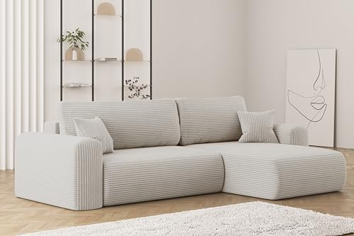 Kaiser Möbel, Sofa mit schlaffunktion, mit Bettkasten, Schlafsofa Capri, Designer Sofa, Modern Design Couch, Polsterecke, Freistehend, Stoff POSO Beige Rechts