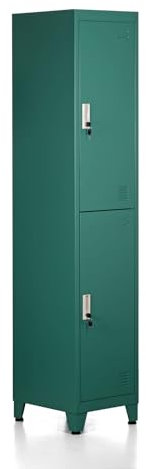 Brigros - Armadietto Metallico Multiuso, Armadio Spogliatoio Salvaspazio Con Serratura, Armadietto Vari Ripiani Con Ante In Metallo Per Ufficio O Spogliatoio (2 Ante, Verde Scuro)