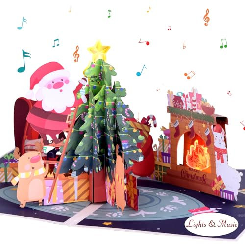 MUSIK-Weihnachtskarte, Pop-up Weihnachtskarte mit Musik für Kinder, Karte Weihnachten mit Weihnachtsman & Weihnachtsbaum als Geschenk für Kinder, Frau, Mann, Jungen, Mädchen, Kunden