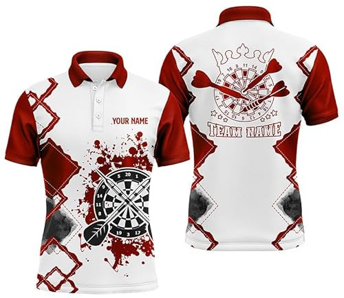 Personalisierte Darts Polo & Quarter-Zip Shirt in Rot und Weiß – Individuelles Team-Darts-Trikot für Herren & Damen L0978
