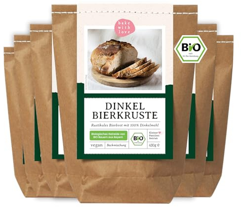 Bio Dinkel Bierbrot Backmischung – 100 % Dinkelmehl aus Bayern & Sauerteig – aromatisches Dinkelbrot mit leichter Biernote – für Brotbackautomat & Ofen – Bake with Love - 1er Pack