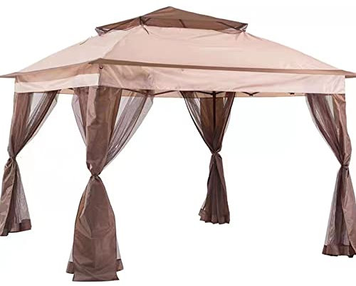 FLNOZAMZ Pavillon mit Netzen und Vorhängen, Terrassenpavillon 11 x 11 Zoll, sofortiges Outdoor-Zelt, für Terrasse, Hinterhof, Deck, Rasen (Khaki)