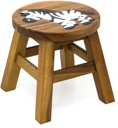 Carousel Home Children's Wooden Zebra Stool | Small Round Wooden Animal Footstool | Kids Zebra Design Wood Step Stool Seat - 25cm