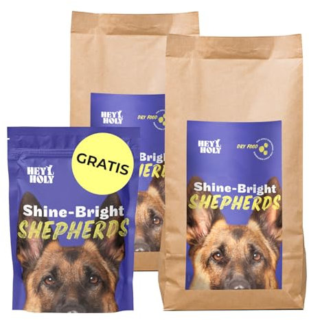 HEY HOLY Premium Trockenfutter für Schäferhunde 100% getreidefrei | 14kg hypoallergenes Hundefutter für ausgewachsene Schäferhunde mit Ente | Hochverträglich aus natürlichen Zutaten