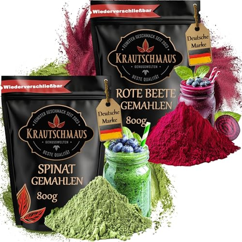 je 800g Rote Beete Pulver, Spinatpulver von Krautschmaus, für Desserts, Smoothies, Milkshakes und Joghurts, zum Kochen, getrocknet, gemahlen, intensive Farbe, natürliche Lebensmittelfarbe