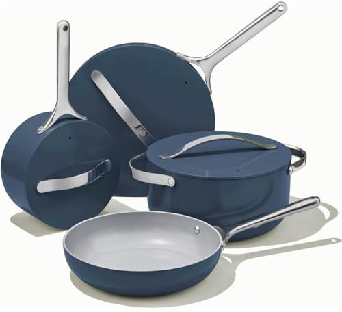 HJZSZX Nonstick Ceramic Cookware Set Oven Stovetop Safe Pots and Pans Set,Navy,One