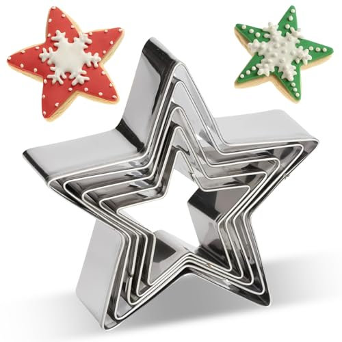 5PCS Star Cookie Cutter Set, Star Shaped Cutters for Baking, Stainless Steel Biscuit Cutters, Stars Cutters Molds, Fondant Cutter Tools for DIY Baking, Cake Decoration