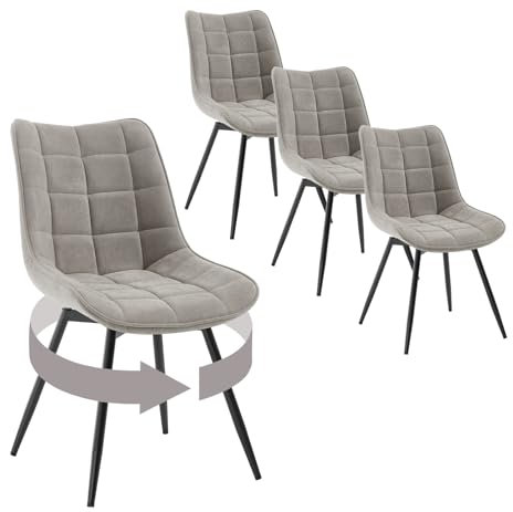WOLTU Esszimmerstühle drehbar 4er Set Küchenstuhl Polsterstuhl Wohnzimmerstuhl Sessel mit Rückenlehne, Sitzfläche aus Samt, Metallbeine, Hellgrau EZS87hgr-4