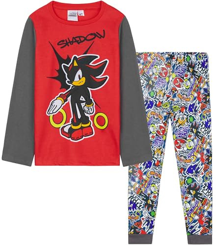 Get Trend Sonic THE Hedgehog Schlafanzug Jungen Lang, Pyjama Set mit T-Shirt Kinder Loungewear, Shadow Knuckles Geschenke für Jungs