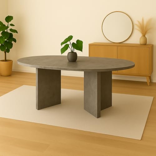 trelevo Esszimmertisch 204x90 cm, Graue-Optik, Tischplatte gerade Kanten 40mm, ovealer Esstisch, Tischbeine V-Form, Holztisch Esszimmer