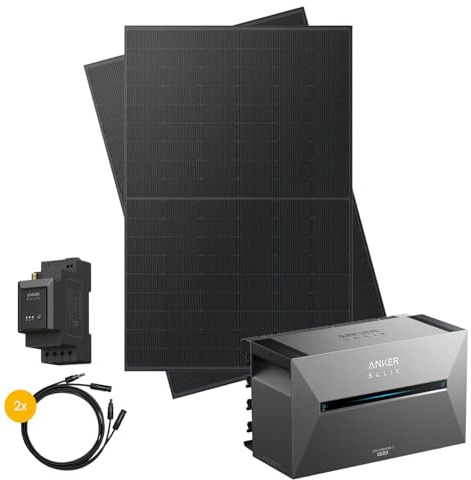 Kleines Kraftwerk 900W Balkonkraftwerk Balkon Halterung (bifazial) inkl. Anker Solarbank 3 Pro | Solaranlage mit Speicher 800W komplett Steckdose | Balkon Kraftwerk Komplettset | 2x 450Wp Solarmodule