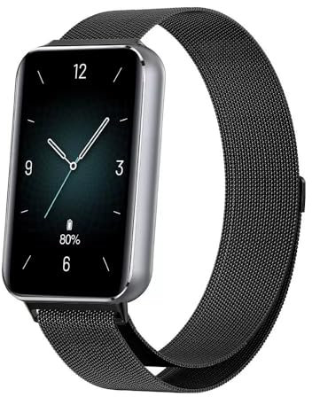 Koelaa Métal Bracelet Compatible avec Honor Band 10, Magnétique Bracelet de Remplacement en Acier Inoxydable Ajustable, Metal Bracelets Magnétique-Noir