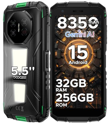 DOOGEE Fire 3 Max Rugged Smartphone, Android 15 Rugged Phone, 32GB+256GB/2TB, 8350mAh Waterproof Phone with 2 Camping Lights, 5.5'' HD Sim Free mobile phones, 48MP+8MP,Widevine L1, Face ID, NFC, GPS