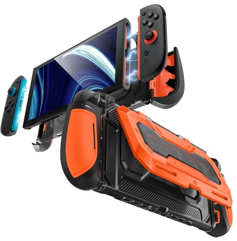 Mumba Coque pour Nintendo Switch 2 avec Support & 7 Emplacements Cartes Jeu | Protection Dockable, Poignée Ergonomique [Joy-Con à Retrait Rapide] [Maintien 7 Cartes] Coque pour Switch 2 [Titan], Orange