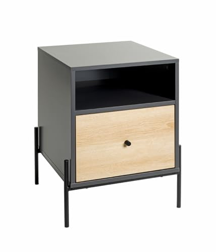 HAKU Konsole anthrazit, Eiche Natur, schwarz, MDF, Metall - Maße: B 45 x H 60 x T 47 cm, Style: Modern