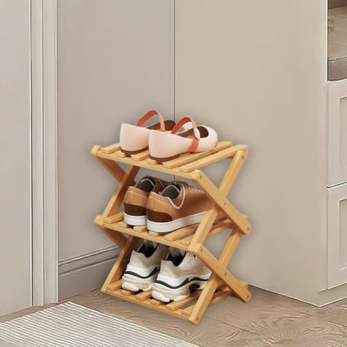 kiss me Faltbares Schuhregal 3 Etagen Holz, Enger Raum