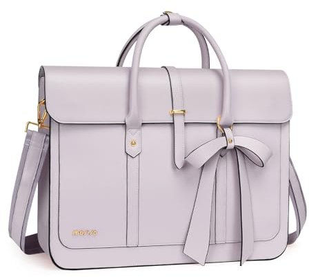 MOSISO Laptop Bag for Women,17.3 inch PU Leather Computer Bag, Dusty Lilac | 17-17.3 inch Laptop Shoulder Bag Convertible Backpack,Messenger Bag Casual Handbag Work Travel Briefcase with Bowknot
