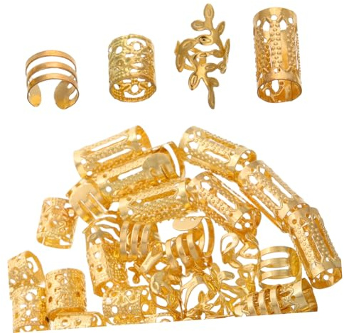 40 Stück Haarschmuck für Frauen, Gold, für Flechtfrisuren | Legierung und Hohles Eisen, Formstabiler Halt an Zöpfen, Modern und Chic, Passend für Festivals und Bühne
