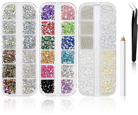 Wosyoodo 5200 Pièces Strass Ongle Nail Art, Strass Ongle, Nail Art Strasss, StrassColorés, Perles, et Cristal AB, avec 1 Stylos à Strass-s et 1 Pince à Épiler, pour Décoration des Ongles