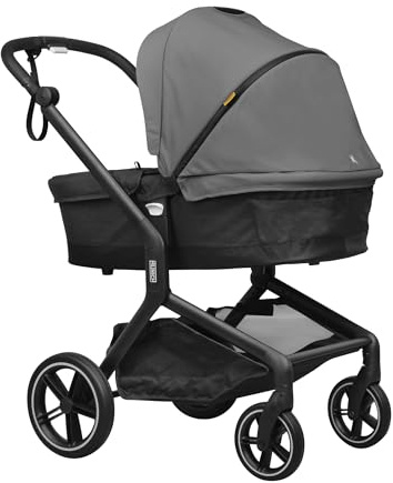 Munich Mun5 Kinderwagen, 2-in-1, Reisesystem, Buggy und Babytragetasche, leicht zusammenklappbar, ab der Geburt bis 22 kg, Wendigkeit, Grau