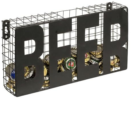 MIJOMA Kronkorkensammler Beer 25 x 5 x 12,5 cm – Metall zum Aufhängen – Schwarze Wanddeko für Küche, Hausbar und Partykeller