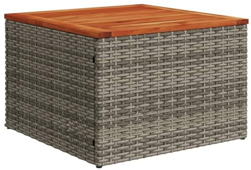 mtlskopl Couchtisch 55x55 cm aus Poly-Rattan und Akazienholz, Kleiner Beistelltisch für Balkon und Garten mit modernem Design, Grau-Braun