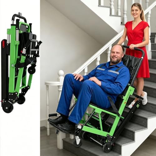 AIBOTY Sedia a rotelle elettrica per Scale Pieghevole in Lega di Alluminio con Batteria 24V/13Ah, cingoli in Gomma, Portatile per evacuazione di Anziani e disabili,Verde