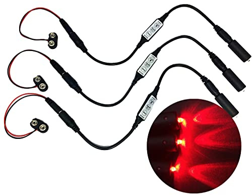 3 Stück rote LED Mikroeffekt Licht Kit mit Blitz Blink Strobe Flackern Dimmer Steuerung 9 Volt Batteriebetrieben für Requisiten Landschaft - schmaler Strahler Strahl