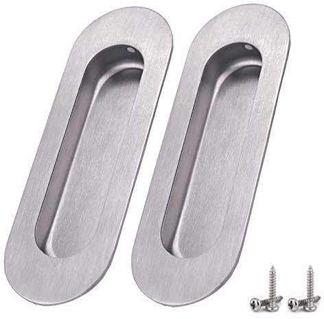 NewZC 2 Pieces Inset Sliding Door Handle Stainless Steel Hidden Door Handles Silver Recessed Door Handles Rectangular Flush Pull Handle for Dresser Closet Wardrobe Cupboard Barn Door with Screw
