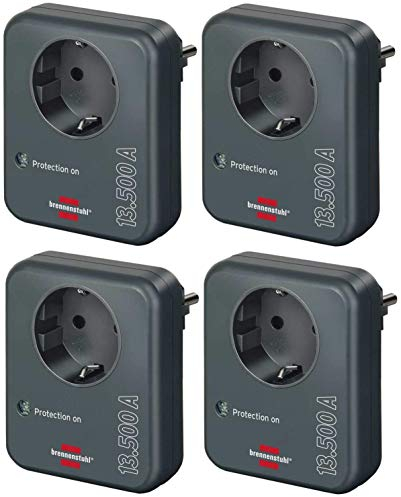 Brennenstuhl Steckdosenadapter (mit Überspannungsschutz 13.500 A, Adapter als Blitzschutz für Elektrogeräte) anthrazit (4 Stück)