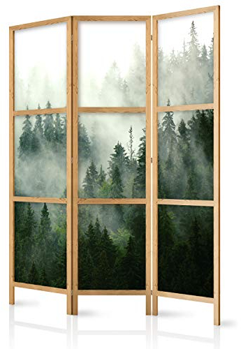 murando - Paravent Innen Raumteiler Holz Wald Landschaft Nebel 135x172 cm 3-teilig Japanische Trennwand Raumtrenner Room Divider Mobiler Sichtschutz Spanische Wand Raum Abtrennung Japan c-B-0443-z-b