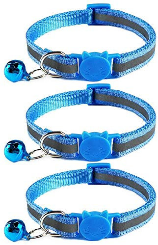 Tafeiya 3x Reflective Design Adjustable Cat Collars More Safety Quick Release Safety Buckle with Bell (Sky Blue)