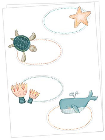 Papierdrachen 8 Bunte Sticker zum Beschreiben für Kinder - Motiv Unter Wasser - Ideal zum Beschriften von Schulbüchern und Schulheften oder Geschenken zu Weihnachten