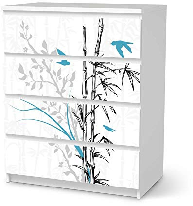 Wandtattoo Möbel passend für IKEA Malm Kommode 4 Schubladen I Möbeldeko - Möbel-Sticker Aufkleber Folie I Innendekoration für Schlafzimmer und Wohnzimmer - Design: Bamboo 1