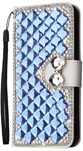 HongHushop Rhinestone Bling Diamond PU Leather Case for iPhone XR Card Slots Magnetic Flip Stand Wallet Glitter Cover Case for iPhone XR - Navy blue