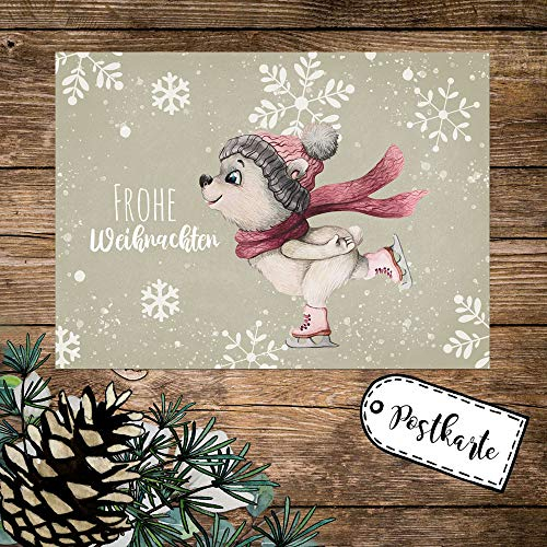 ilka parey wandtattoo-welt A6 Weihnachtskarte Weihnachtsgrüße Postkarte Print Eisbär Schneeflocken Grußkarte Frohe Weihnachten Geschenk pk267 - ausgewählte Größe: *1 Stück*