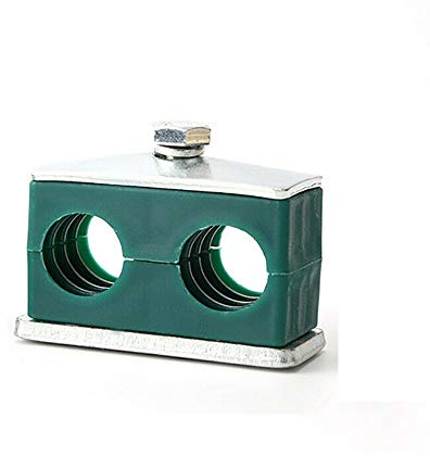 SUPERTOOL Morsetti per tubi idraulici, 2 morsetti in plastica verde standard a doppio foro per metallurgia, petrolio, industria chimica (diametro esterno: 17,2 mm)