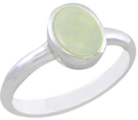 Joyas Plata echte Edelsteine ovale Form ein Stein Cabochon Prehnit Ring - Sterling Silber grün Prehnit Ring - Oktober Geburt Waage Astrologie echte Edelsteine Ring