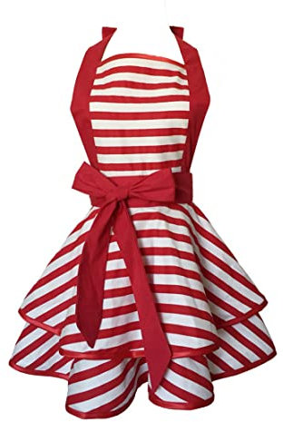 Hyzrz Delantales retro de algodón hechos a mano para mujeres y niñas, delantal de cocina, para regalo de madre, Rojo, talla única