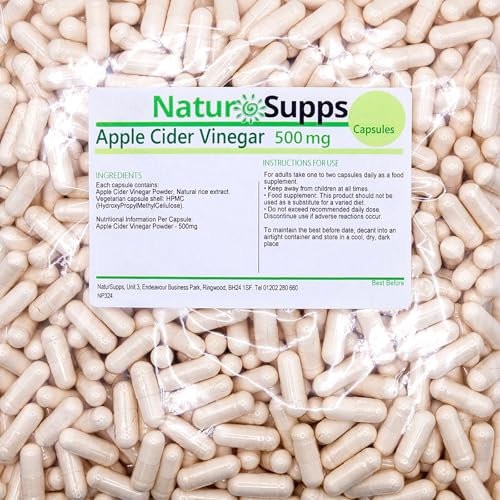 Natur Supps Apple Cider Vinegar Capsules 500mg - 365 Vegan Capsules - Premium Quality Supplement - Made in The UK