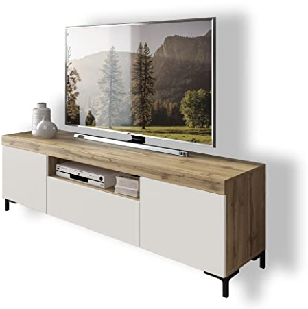 lukmebel Yoshi II TV-Schrank Eiche Wotan Fernsehschrank mit Schubladen und Push to Open System TV- Bank Sideboard Lowboard Wohnwand