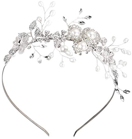 minkissy Braut-Tiara Hochzeit Strass Haar Krone Perle Kristall Stirnband Tiara Prinzessin Haar Reifen Hochzeit Braut Kopfschmuck für Br?ute Frauen Haarschmuck Brautkopfbedeckung