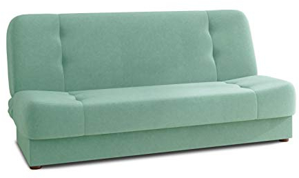 Schlafsofa Sena - Sofa mit Schlaffunktion, Velours Stoff, Bettsofa mit Bettkasten, Couch, Sofagarnitur, Couchgarnitur (Mintgrün (Manila 11))