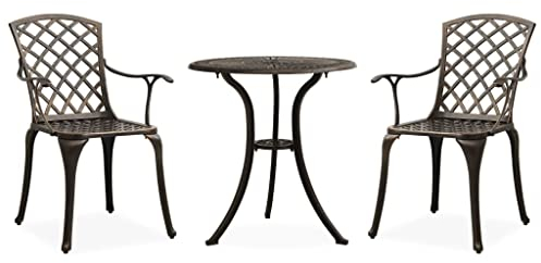 vidaXL Bistroset 3-TLG. Balkonset Gartenmöbel Sitzgruppe Balkonmöbel Gartenset Gartentisch Gartenstuhl Tisch Stühle Aluminiumguss Bronzen