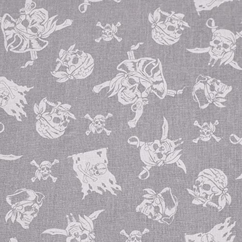 Baumwollstoff mit Kindermotiven | Meterware | Betten Decken Accessoires (Grau - Piraten Totenkopf)